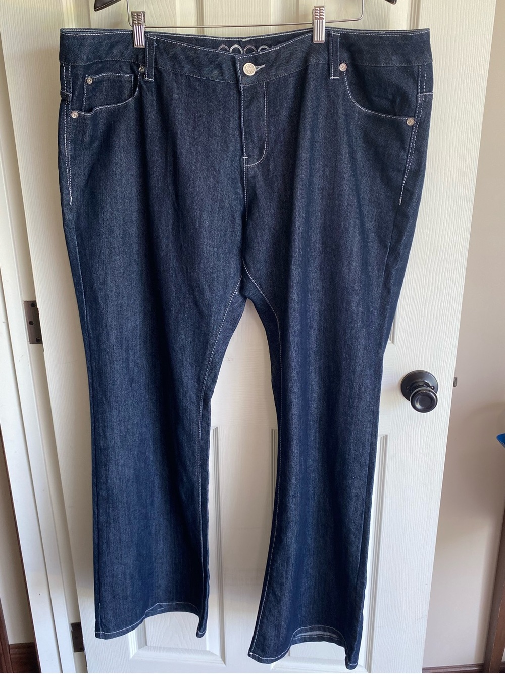 COOGI Dark Blue Denim Jeans with Black Leather Logo Patch